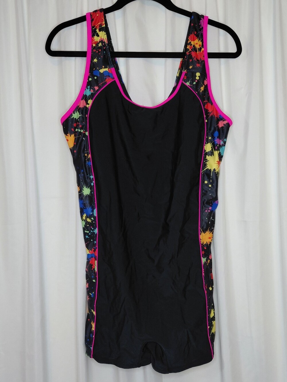 Black & Neon Rainbow Splash Colorblock One-Piece Plus Sized Swim Suit - Women